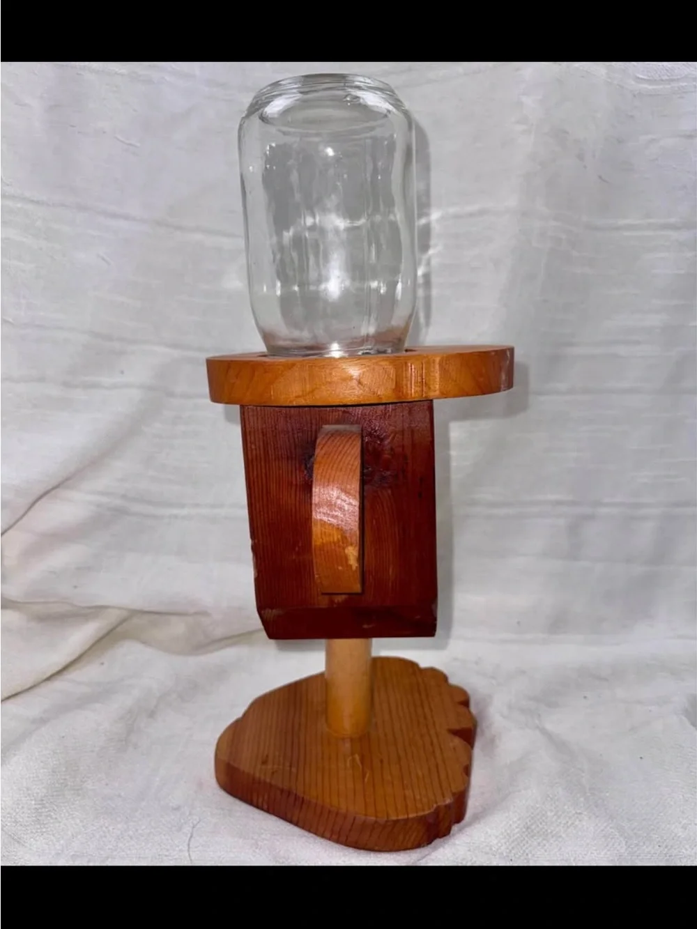 Vintage Hand Made Country Bumpkin Wooden Nut/Candy Dispenser with Jar